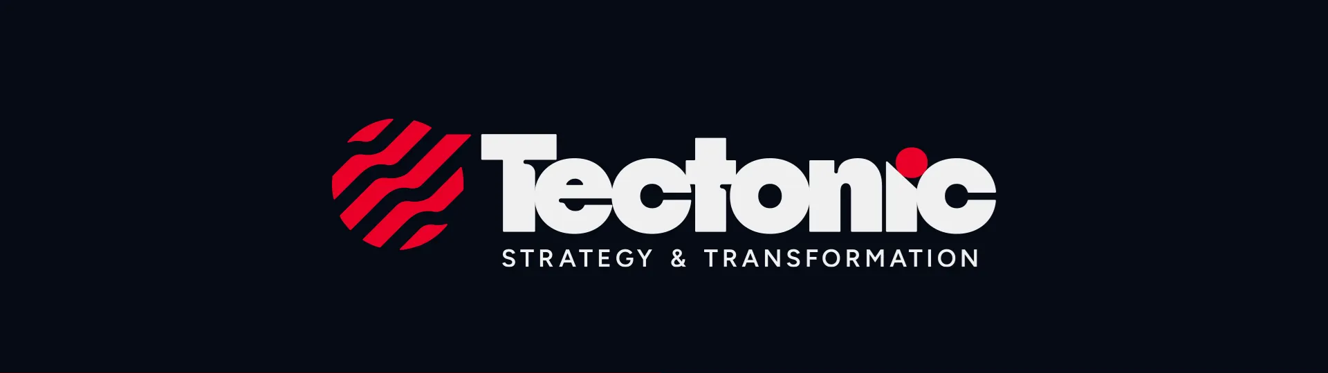 Tectonic logo with red circular icon and the words “Tectonic Strategy & Transformation” on a black background.