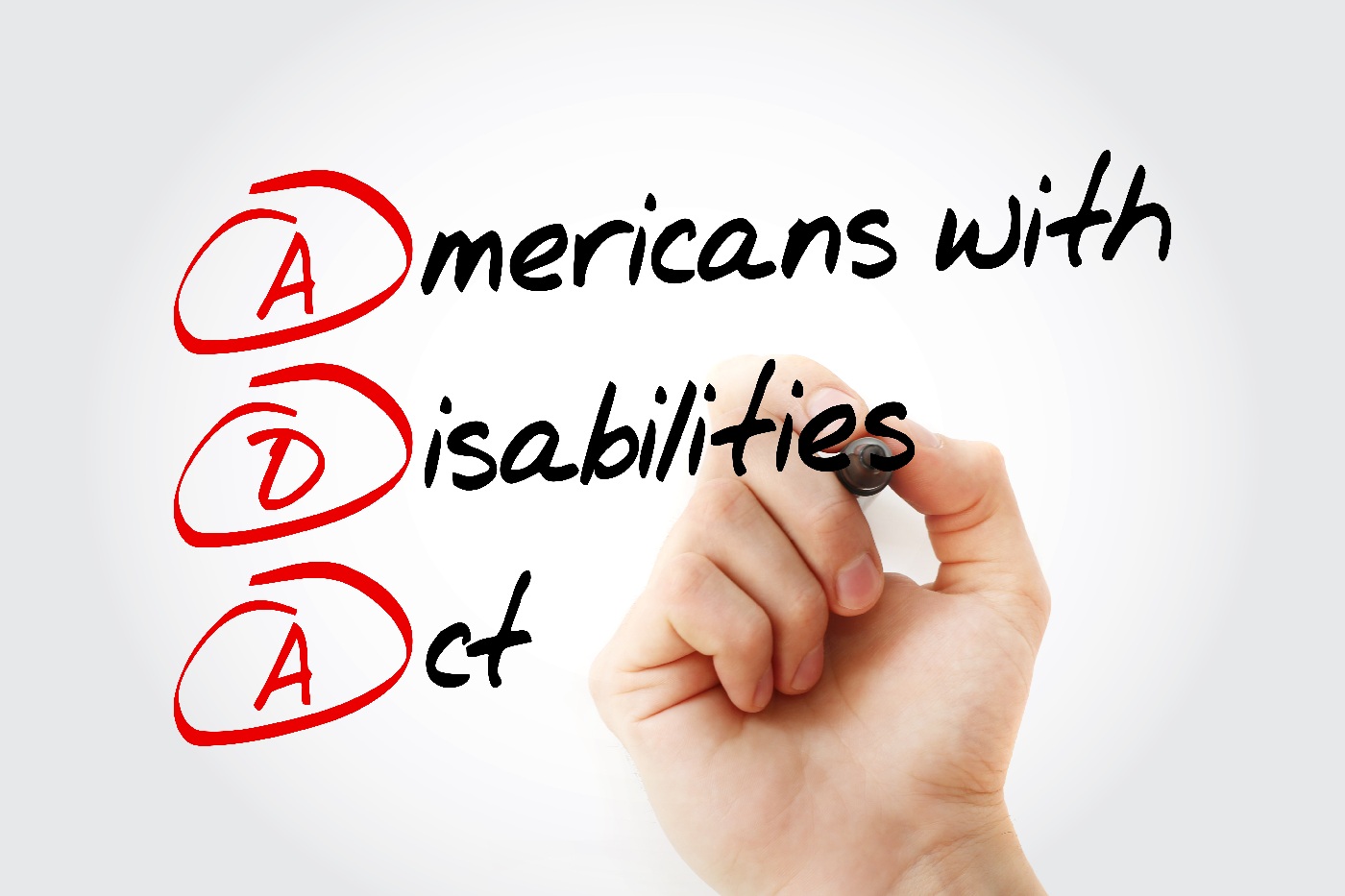Hand writing “Americans with Disabilities Act,” with the initials ADA circled in red.